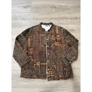 Vintage Chico's Brown‎ Patterned 100% Cotton Quilted Button-Up Jacket Size 3